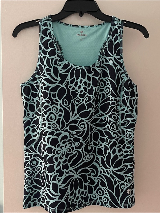 Talbots Tops - Talbots Black Tank Top with Aqua Floral Overlay